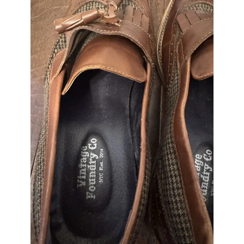 Vintage Foundry Co Wingtip Tassel Loafers Brown Leather Tweed Men's Slip On- 12